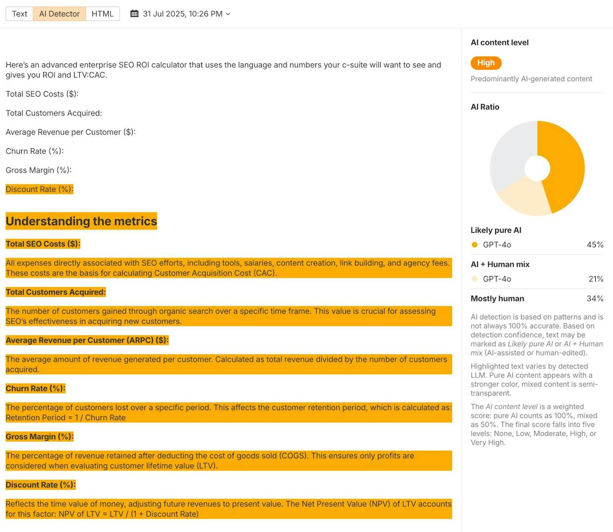 Ahrefs AI content detector or Site Audit AI references view.