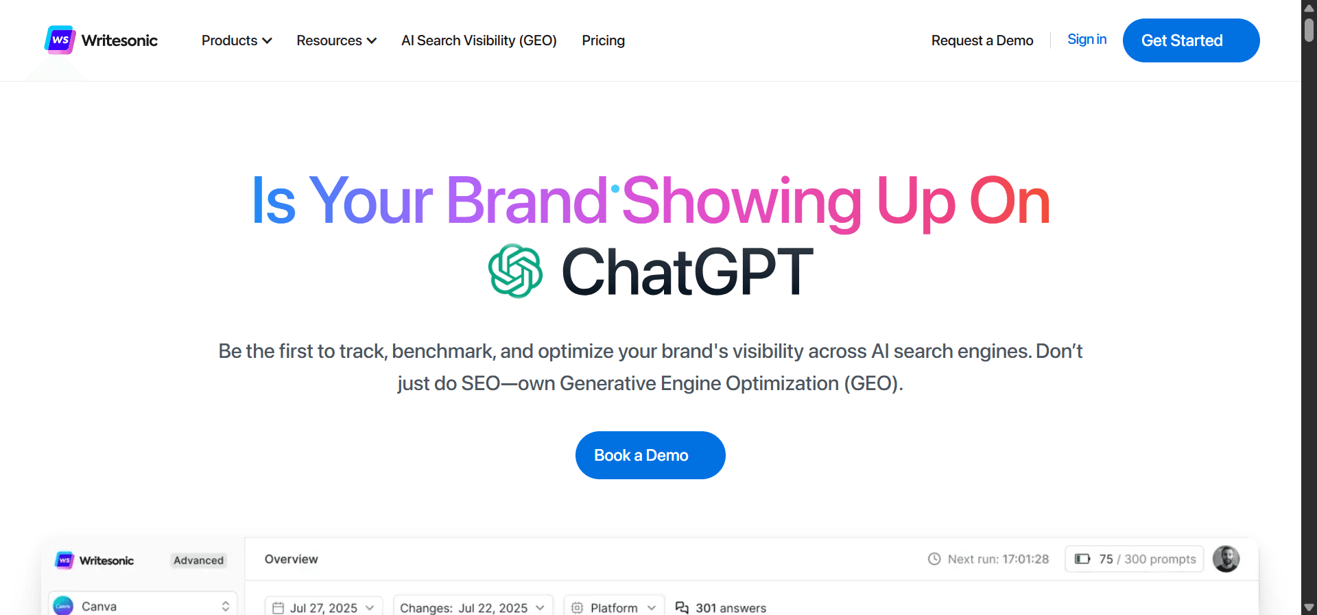 Writesonic homepage showing content generation features