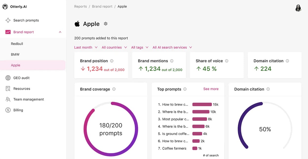 Otterly AI brand visibility report with citation freshness scoring