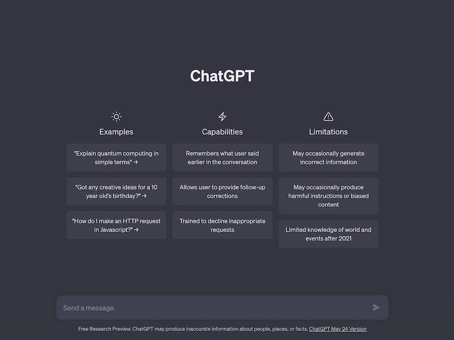ChatGPT homepage showing the chat interface