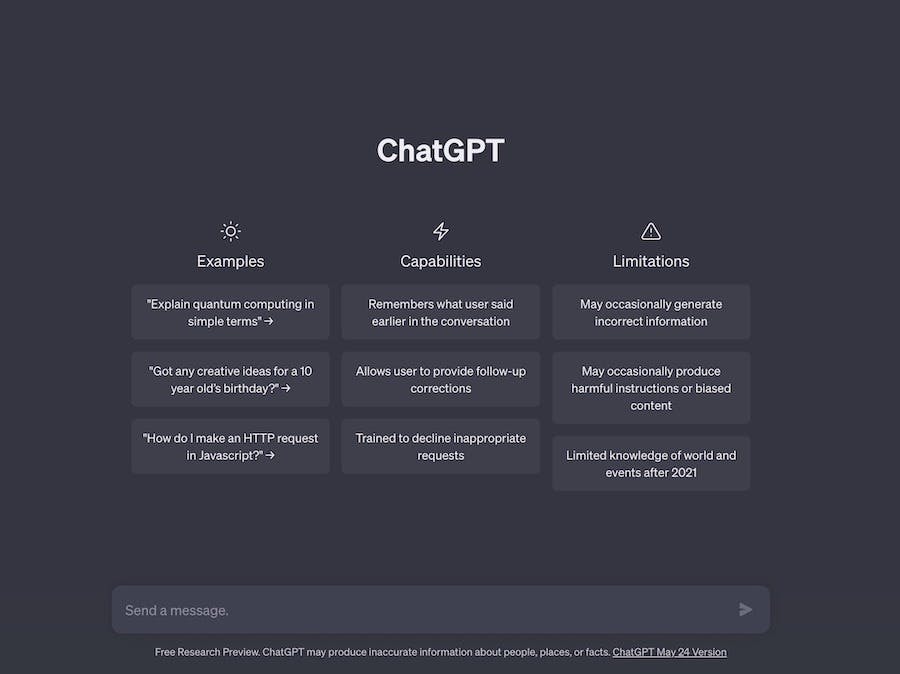 ChatGPT homepage showing the chat interface