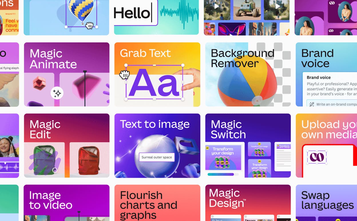 Canva Magic Studio with Magic Write panel open beside a social media post template
