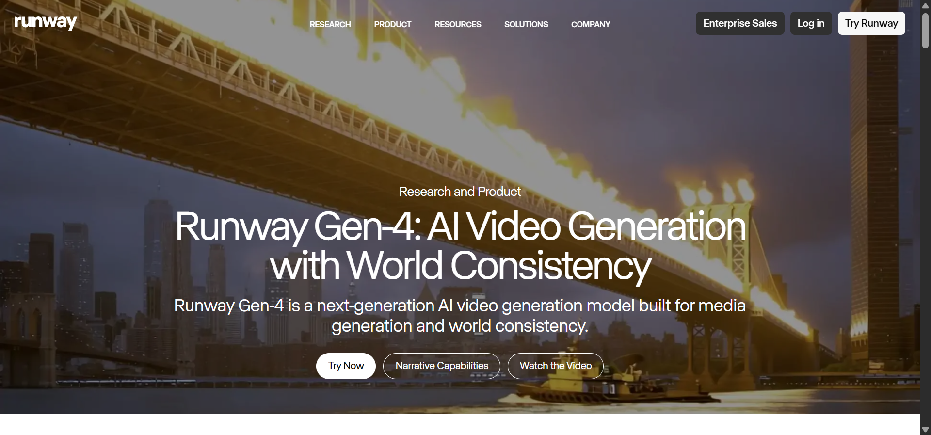 Runway Gen-4 generation interface with a text prompt, reference image upload, and a generated video clip