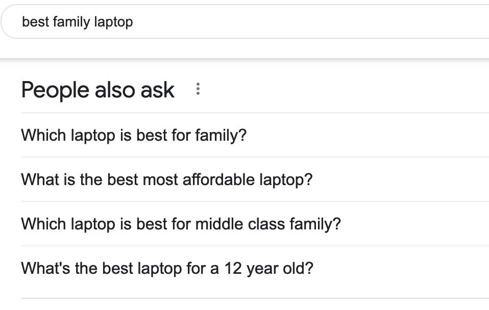 Google’s People Also Ask section for a category-related query