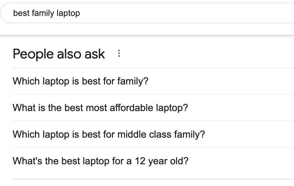 Google’s People Also Ask section for a category-related query