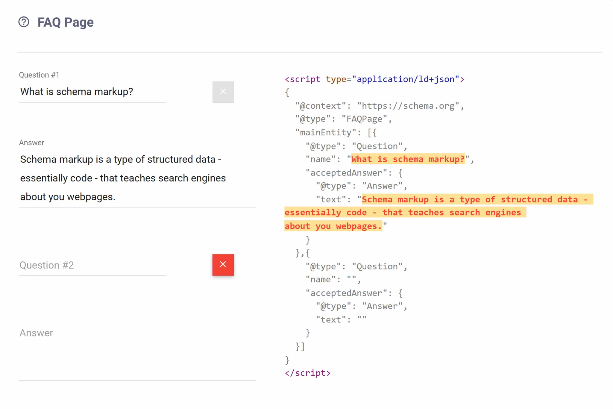 FAQPage schema markup in JSON-LD format