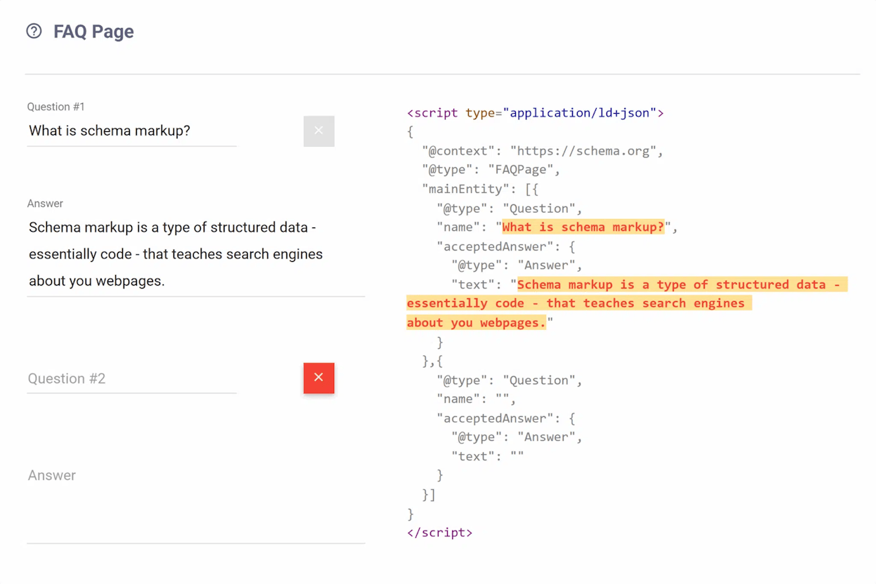 FAQPage schema markup in JSON-LD format