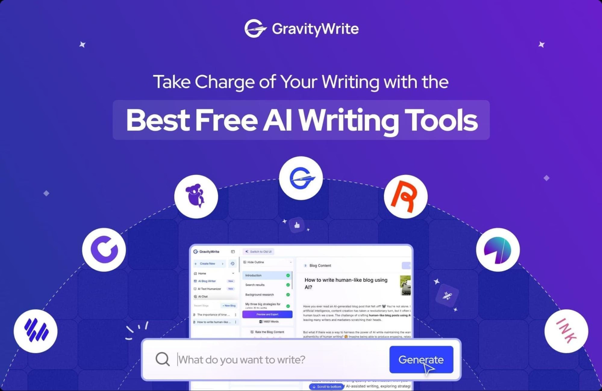GravityWrite template library showing the 200-plus template grid sorted by content type.