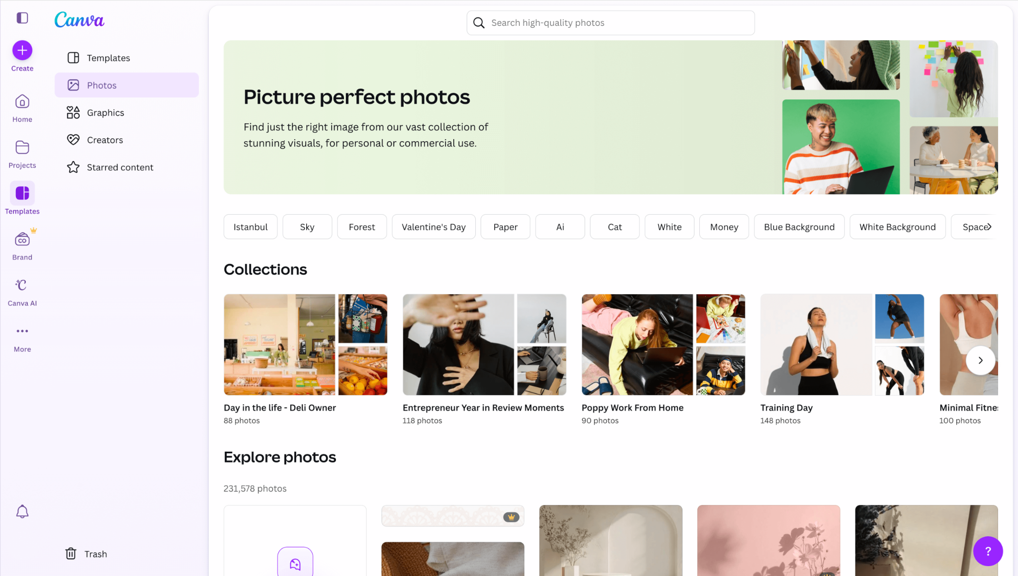 Canva template library showing design categories for social posts, presentations, and marketing materials