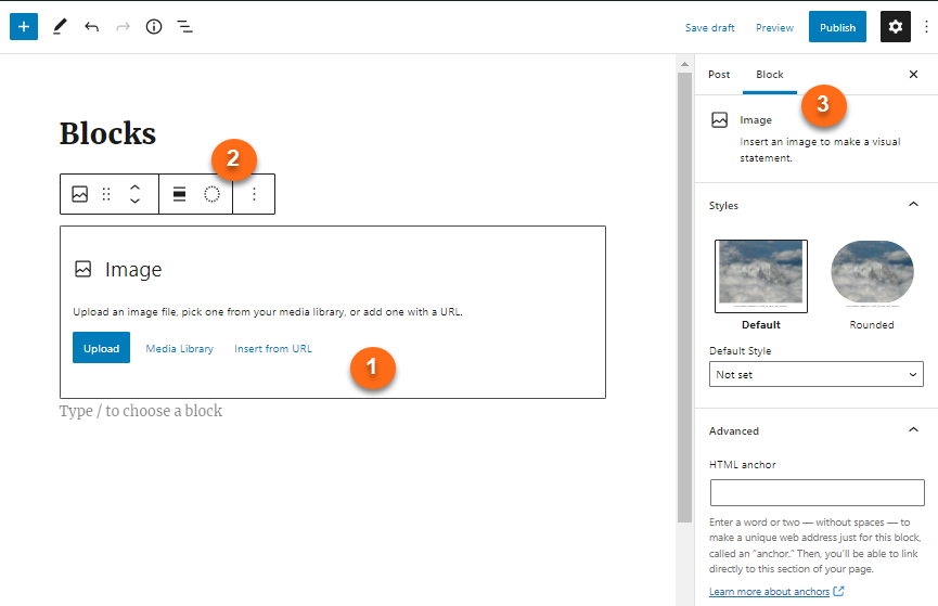 WordPress block editor showing a draft article with the SEO plugin sidebar open and image, heading, and internal link blocks visible