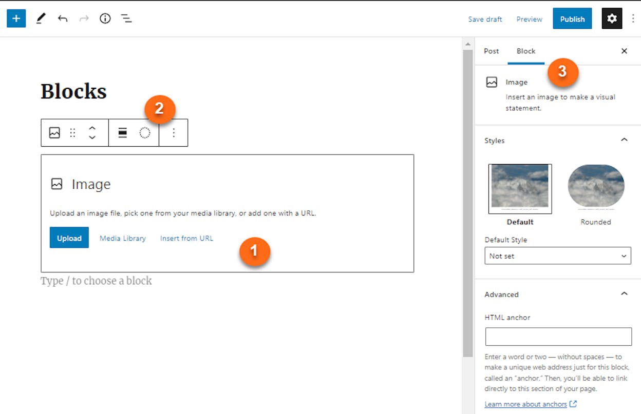 WordPress block editor showing a draft article with the SEO plugin sidebar open and image, heading, and internal link blocks visible