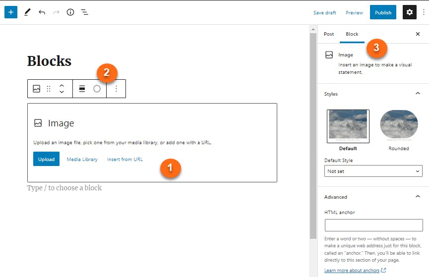 WordPress block editor showing a draft article with the SEO plugin sidebar open and image, heading, and internal link blocks visible