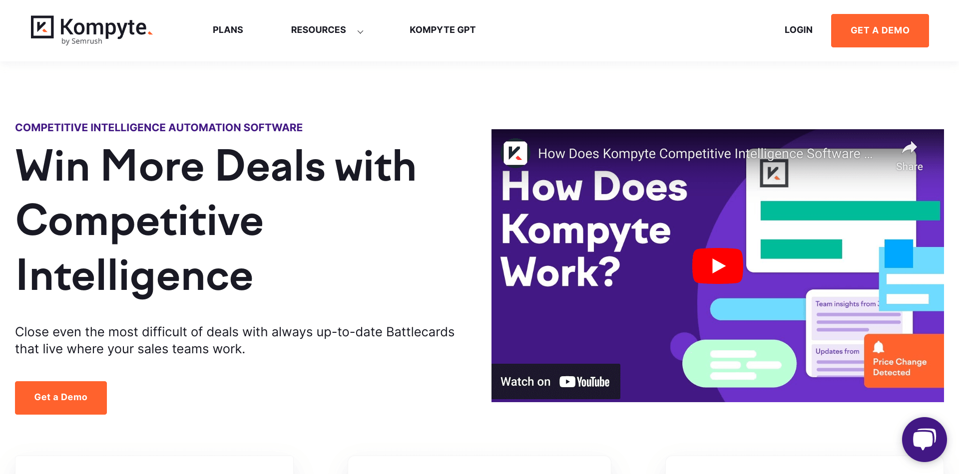 Kompyte competitor activity feed with AI-filtered updates flagged &ldquo;high impact,&rdquo; including a pricing page change and a new product launch