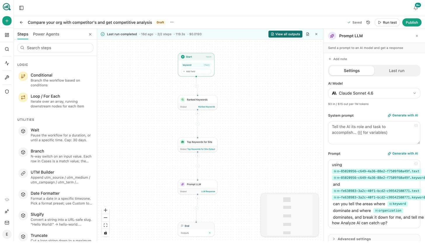 Agent that runs a competitor comparison and ships the output
