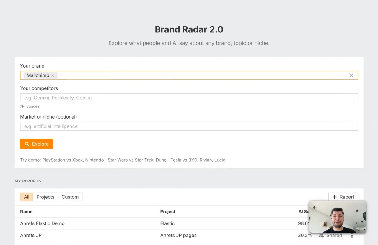 Ahrefs Brand Radar interface