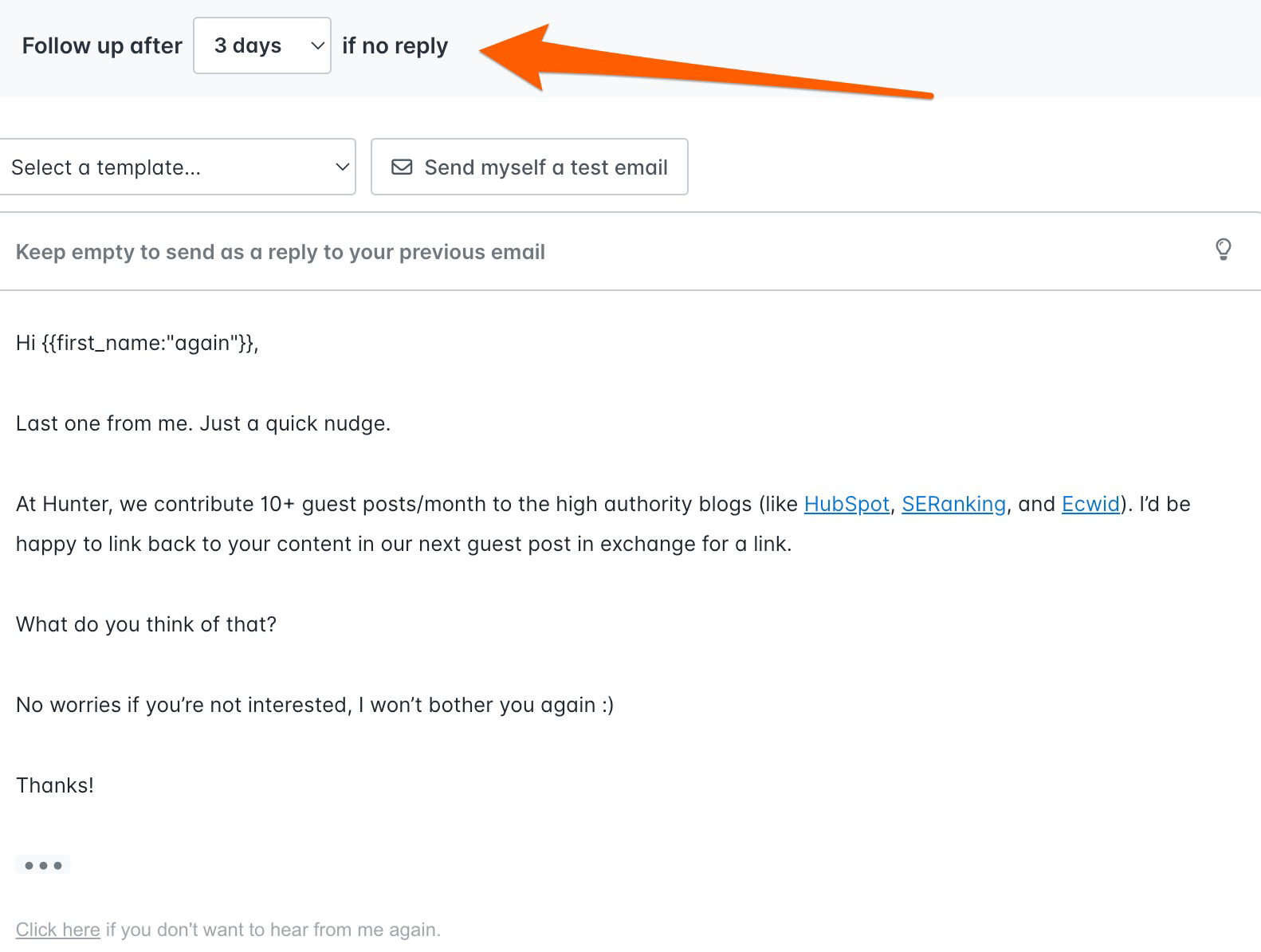 An example email template asking the author of an article to convert an unlinked brand mention into a backlink.