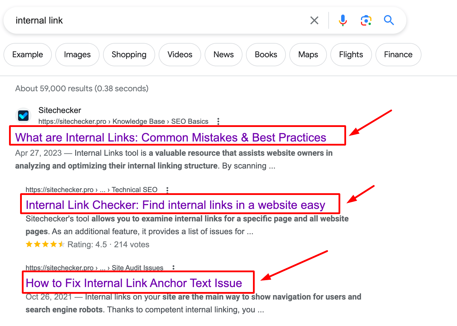 Google SERP showing title tags in search results