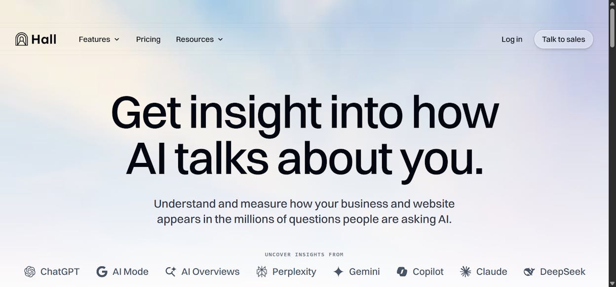 Hall: best for sentiment, citations, and agent analytics