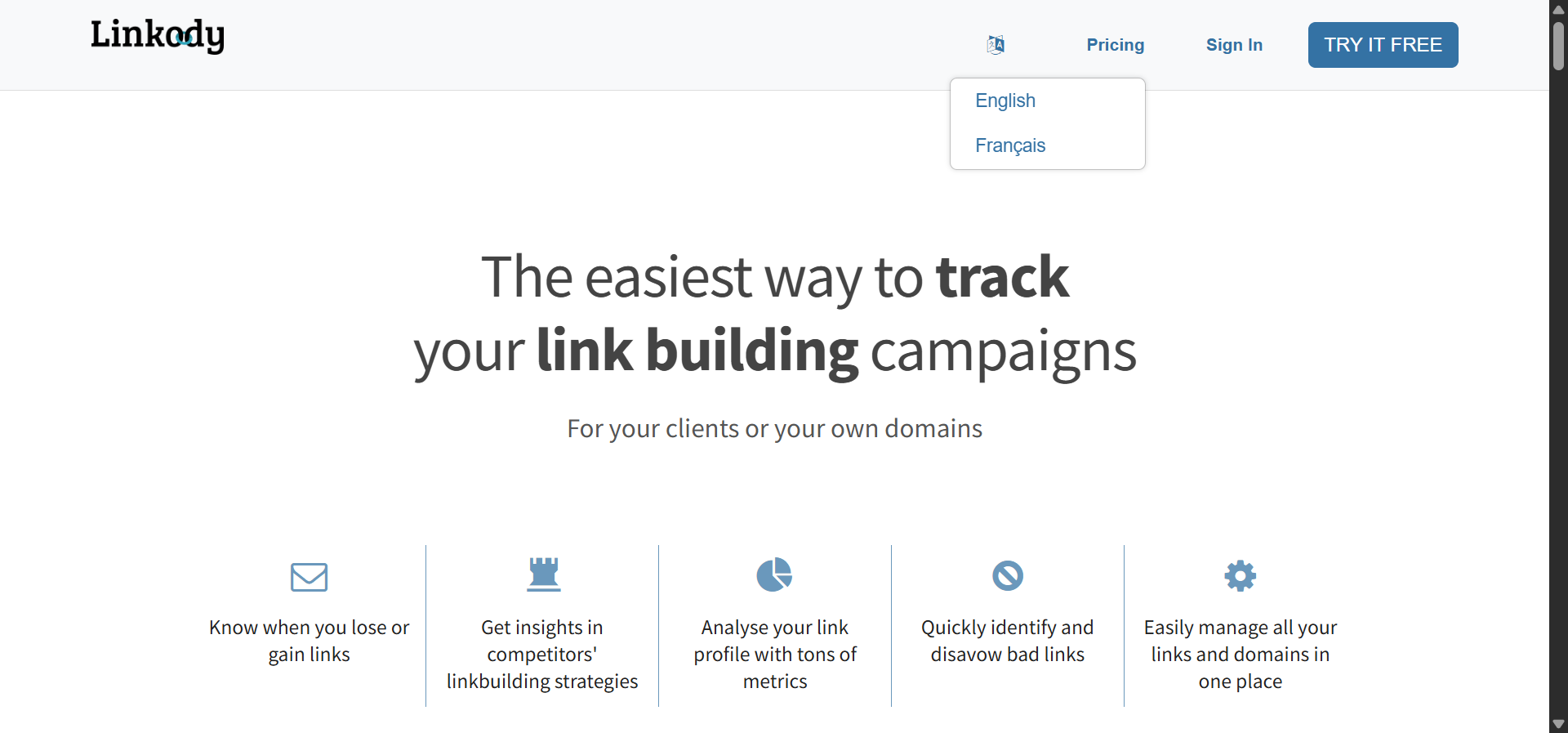 Linkody dashboard showing new vs lost backlinks alert