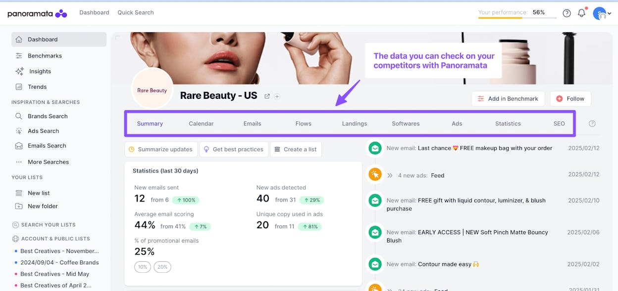 Panoramata showing competitor email and ad library