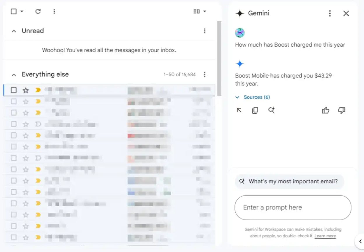 Gemini side panel inside Gmail drafting a reply, sourced from workspace.google.com