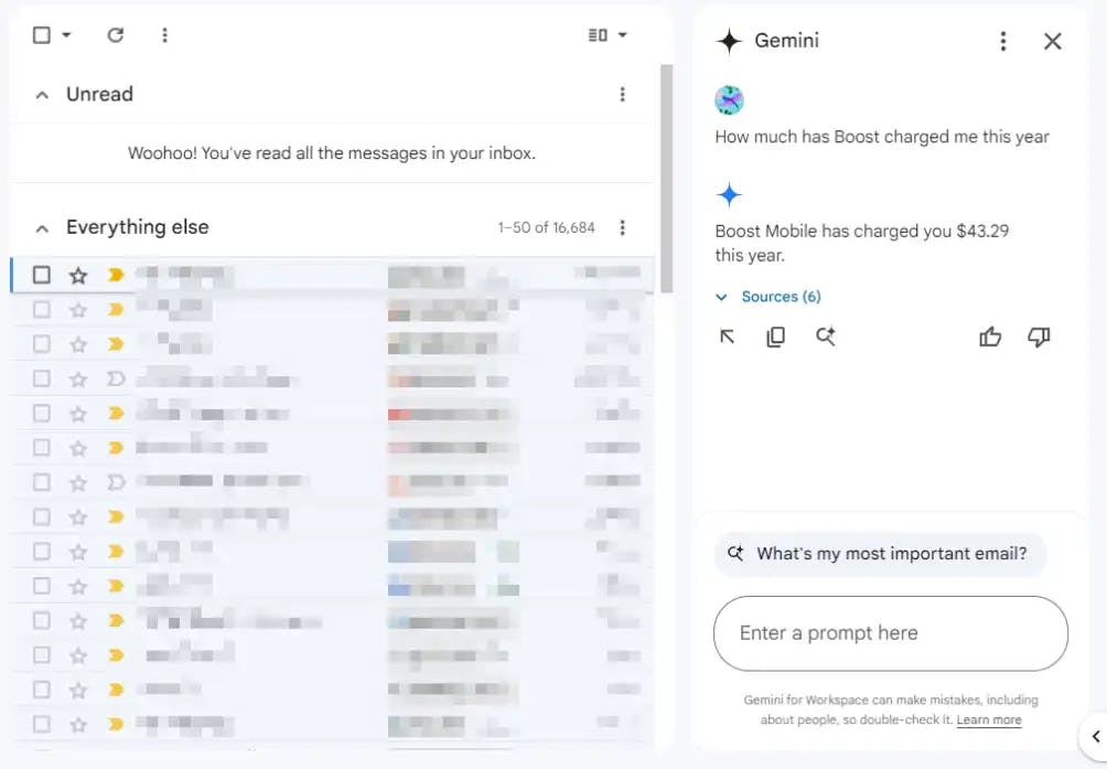Gemini side panel inside Gmail drafting a reply, sourced from workspace.google.com