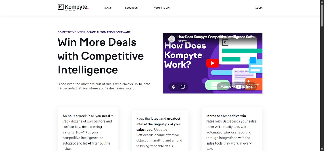 Kompyte: best for marketing-led competitor tracking inside Semrush