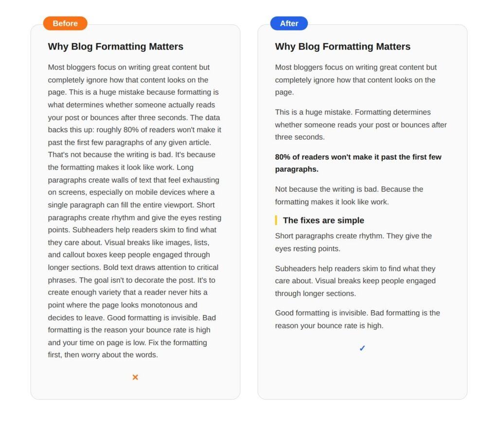 Example article showing clean structure, with bolded H2s, three-sentence paragraphs, and a comparison table breaking up a wall of text