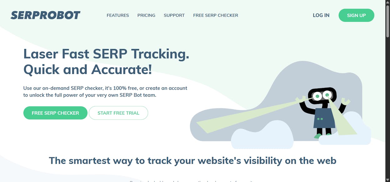 SERPRobot interface showing free keyword rank checking with daily automated updates