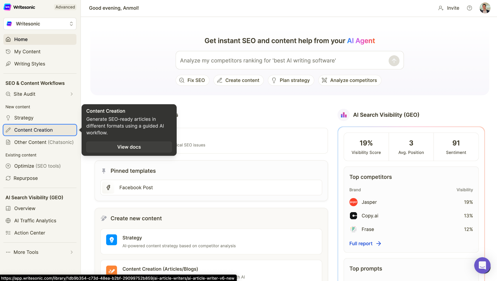 Writesonic: AI-assisted content drafting