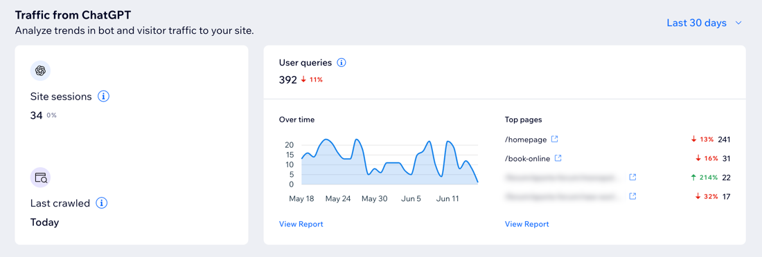 the Wix AI Visibility Overview dashboard