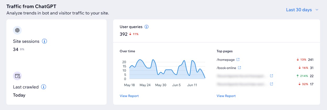 the Wix AI Visibility Overview dashboard