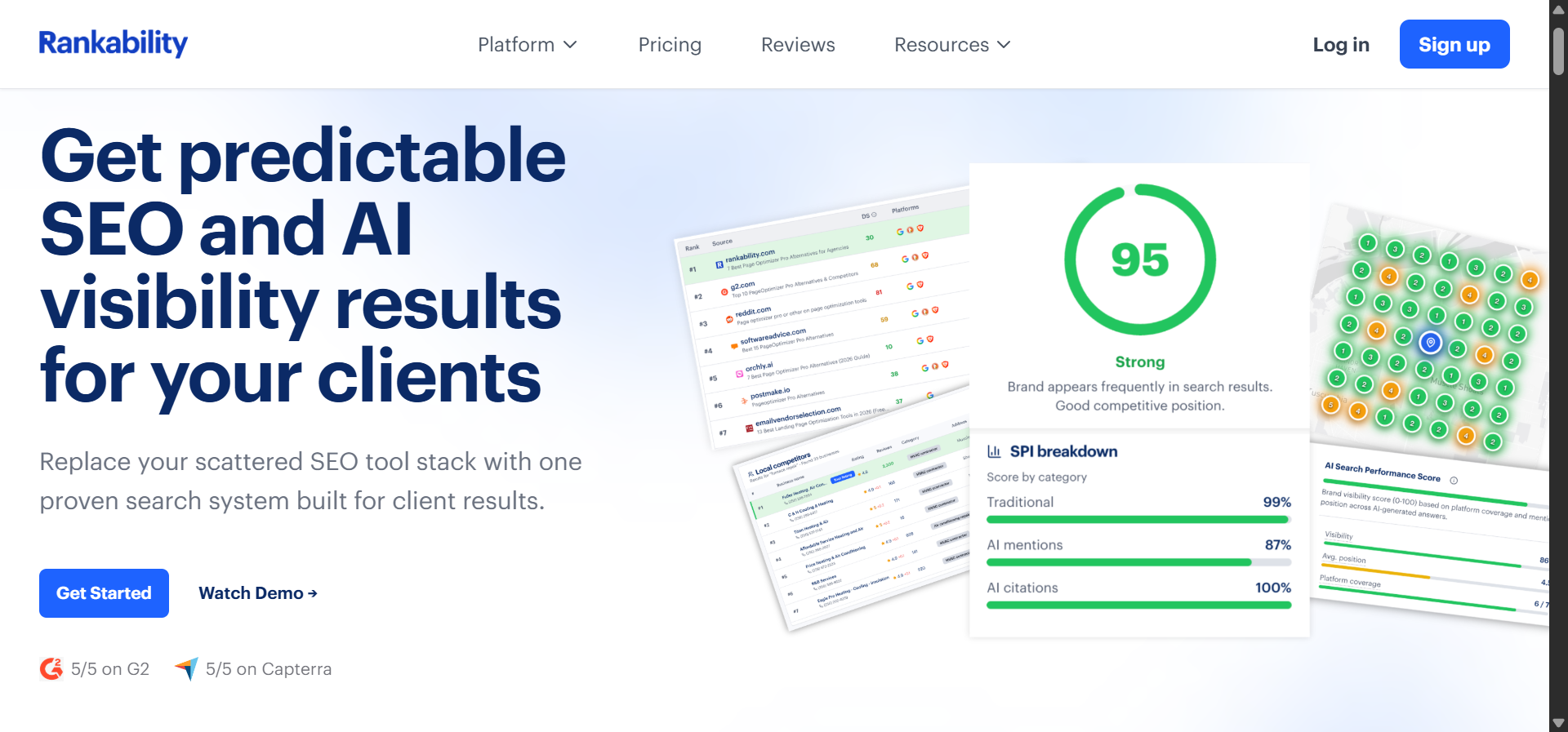 Rankability AI Analyzer dashboard showing AI visibility metrics