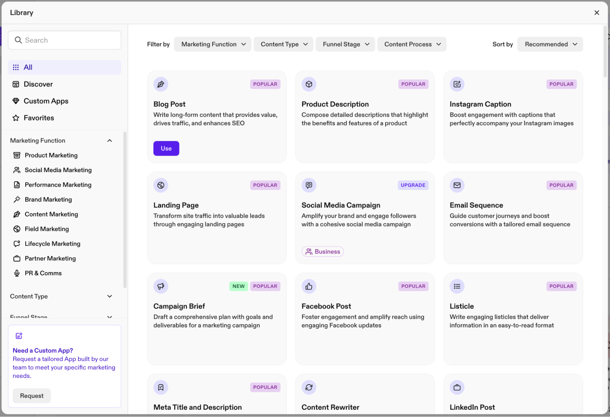 Jasper AI writing interface showing content templates and brand voice settings