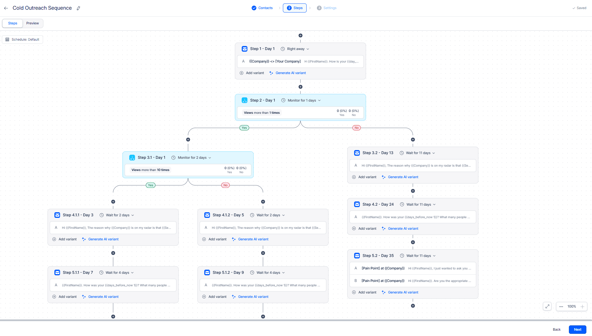 Reply.io showing AI email sequence builder and lead filtering
