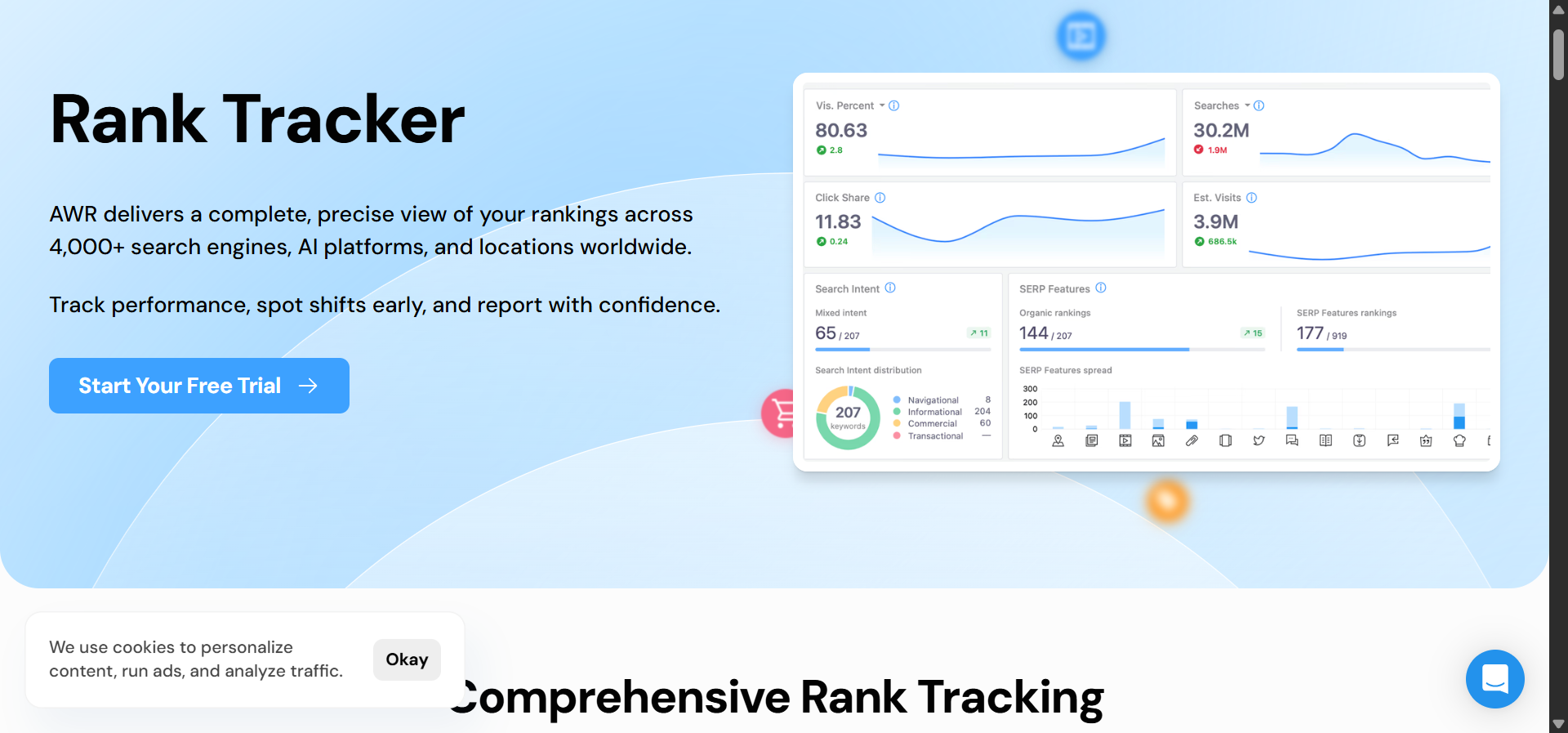 Advanced Web Ranking showing pixel position data alongside traditional rank