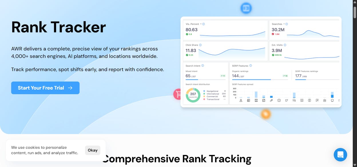 Advanced Web Ranking showing pixel position data alongside traditional rank