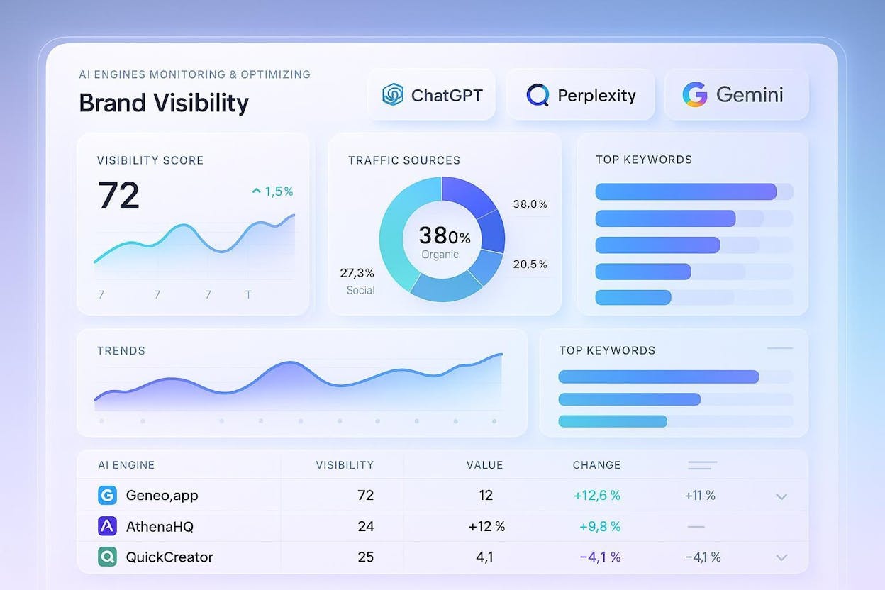 Geneo’s multi-engine visibility dashboard showing brand rankings across AI platforms