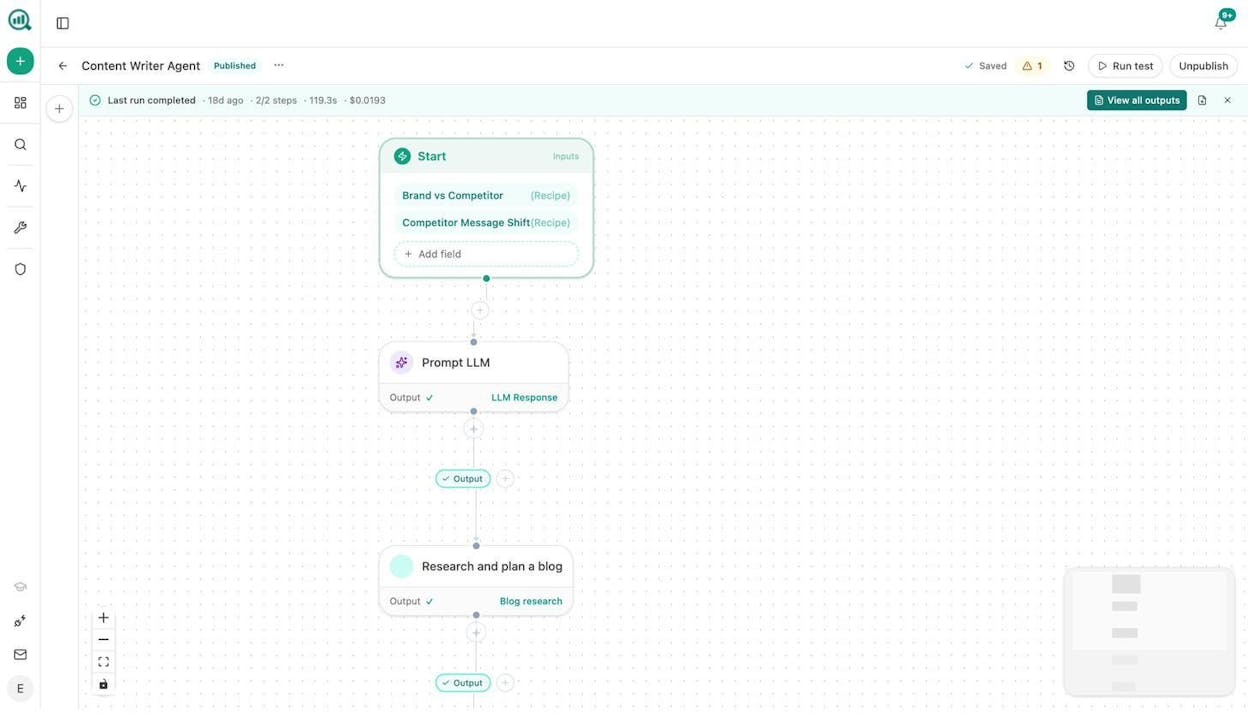 Agent Builder content writer workflow showing automated pipeline