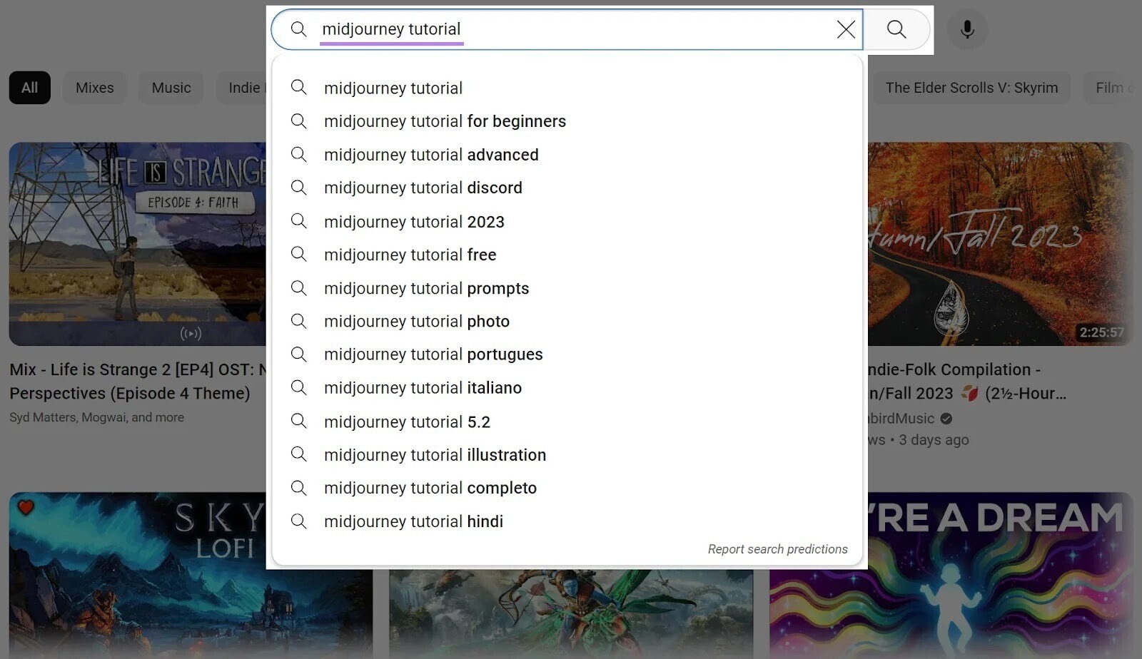 YouTube search results showing brand mentions across video titles and descriptions