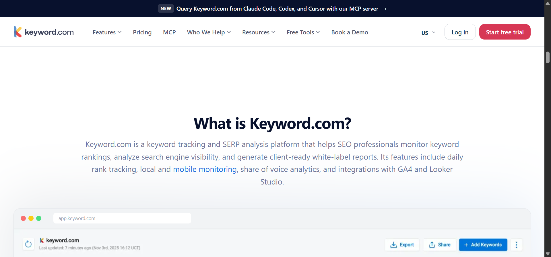 Keyword.com white-label report example with agency branding