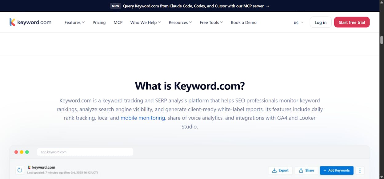 Keyword.com white-label report example with agency branding