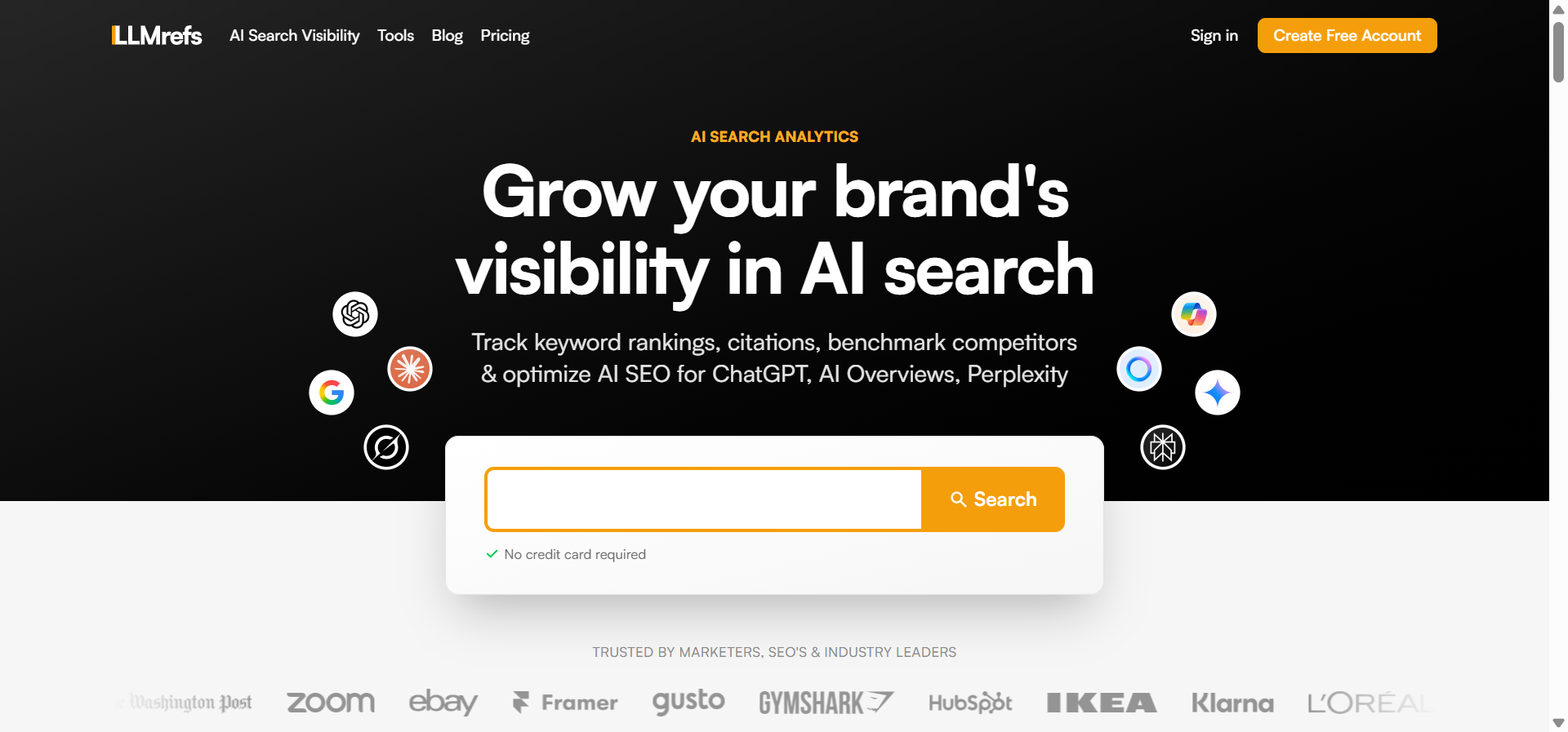 LLMrefs dashboard showing keyword-based visibility score