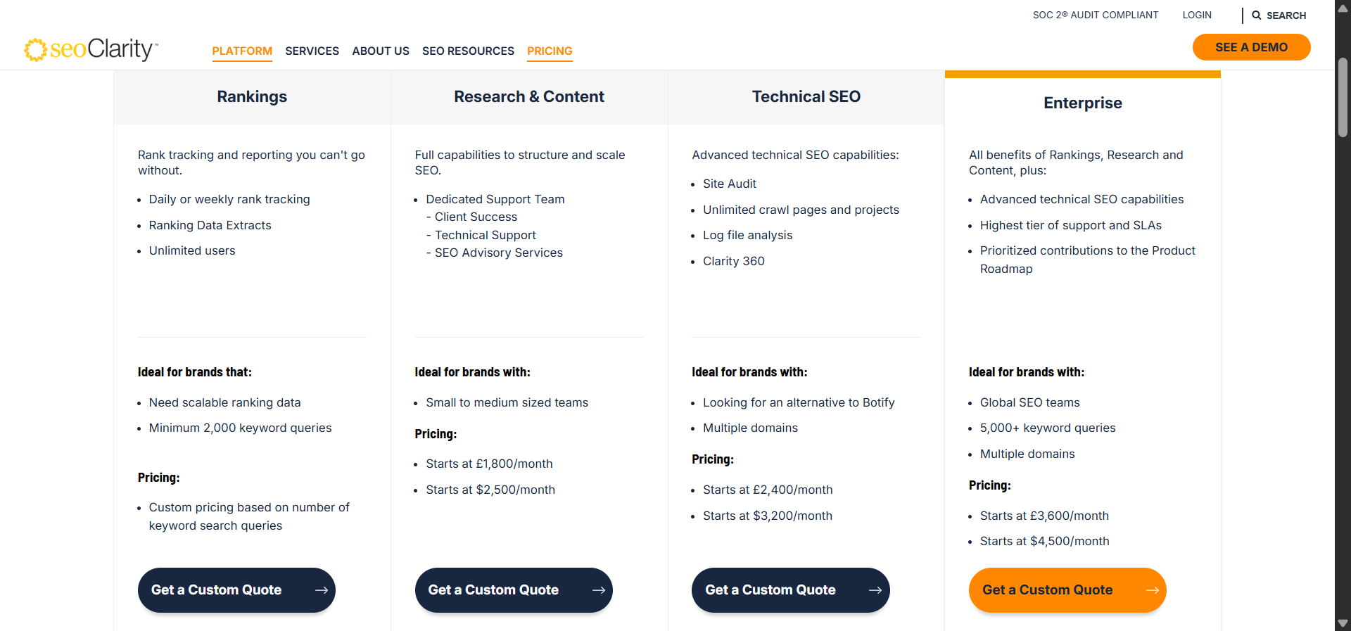 seoClarity ArcAI Pricing