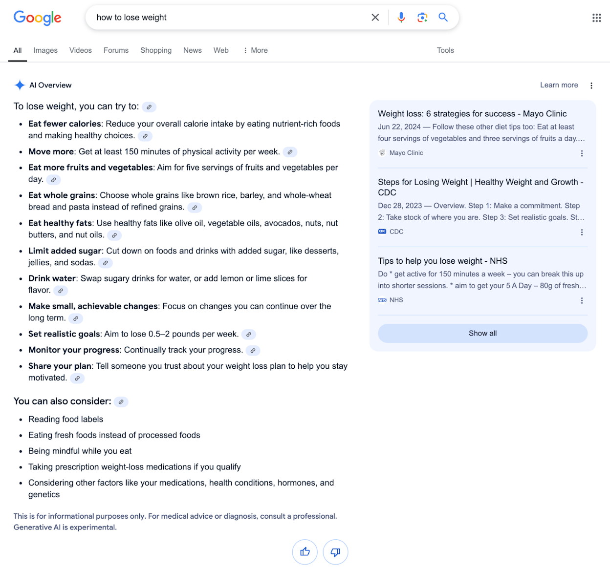 Google AI Overviews in action for a commercial query
