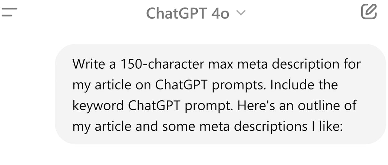 ChatGPT chat window with a content brief prompt and a draft response visible