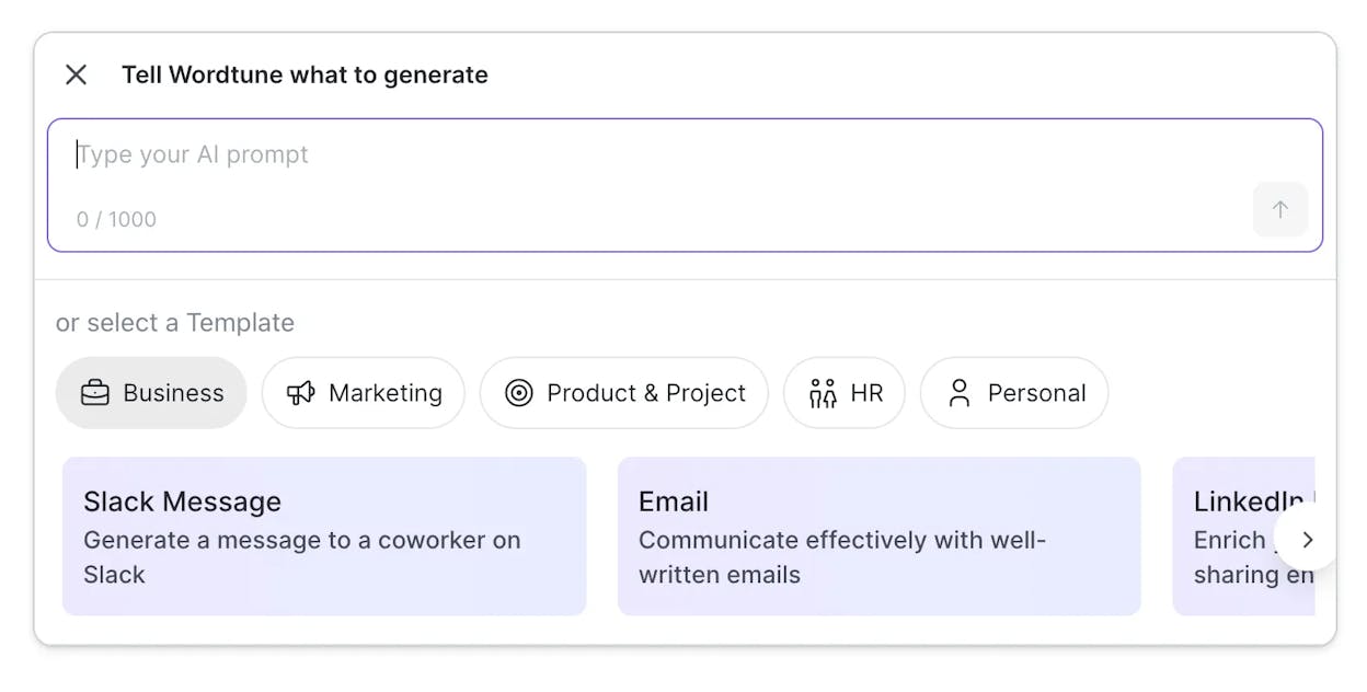 Wordtune browser extension showing rewrite options in a Gmail compose window