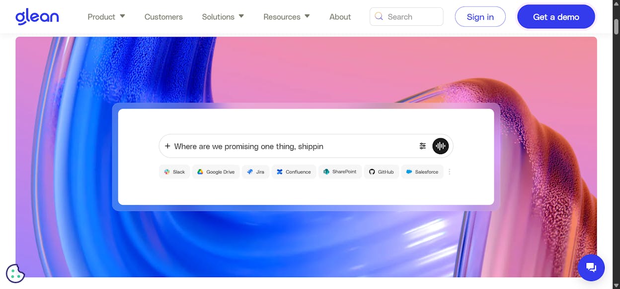 Glean’s enterprise AI search interface showing cross-app knowledge retrieval