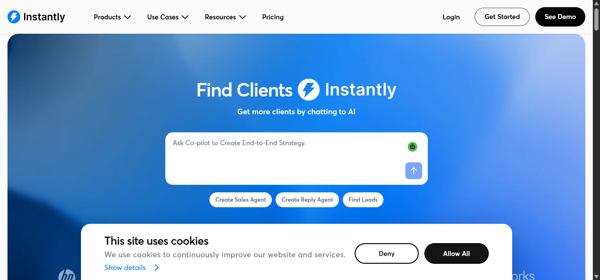 Instantly’s dashboard showing campaign analytics with open and reply rates
