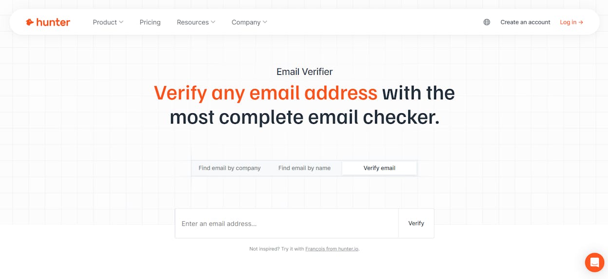 Hunter.io’s domain search showing verified email addresses for a target company